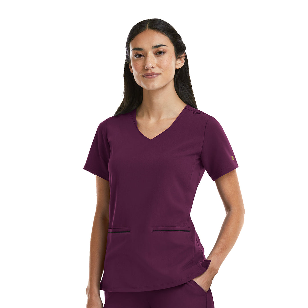 3902 - Matrix Pro - Women's Curved V-Neck Top With Metallic Detail