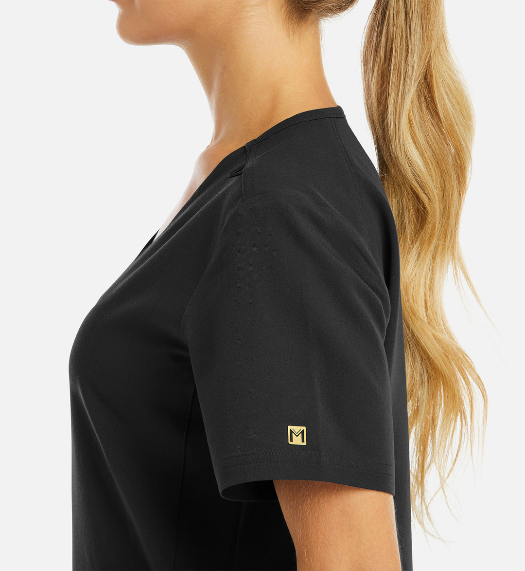 3902 - Matrix Pro - Women's Curved V-Neck Top With Metallic Detail