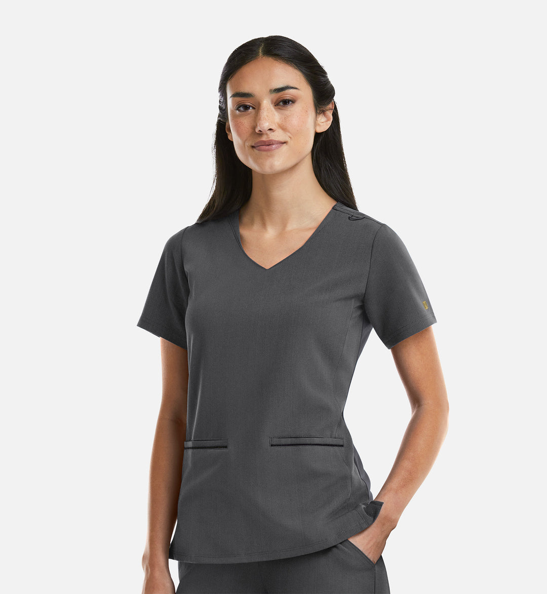 3902 - Matrix Pro - Women's Curved V-Neck Top With Metallic Detail