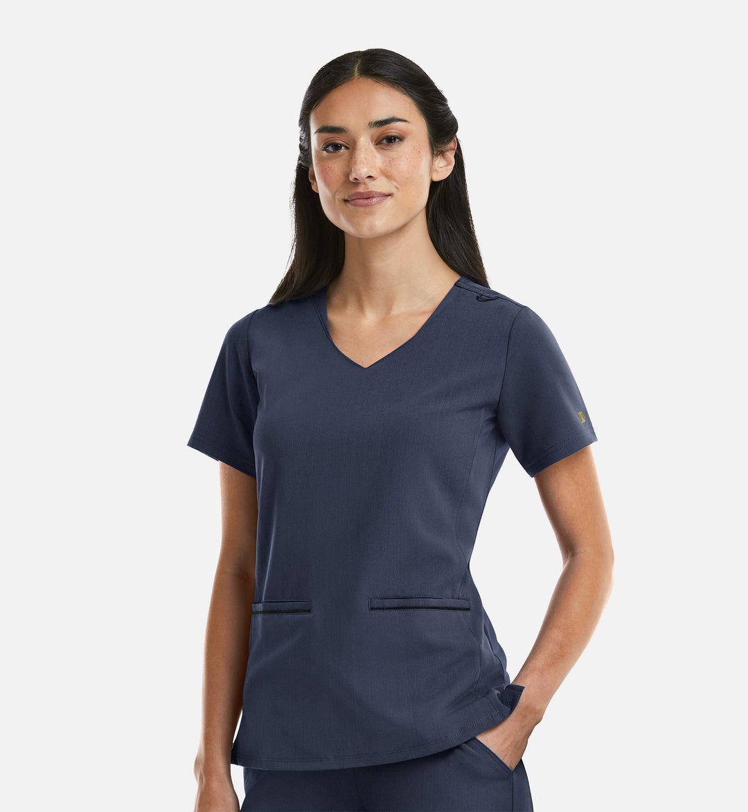3902 - Matrix Pro - Women's Curved V-Neck Top With Metallic Detail