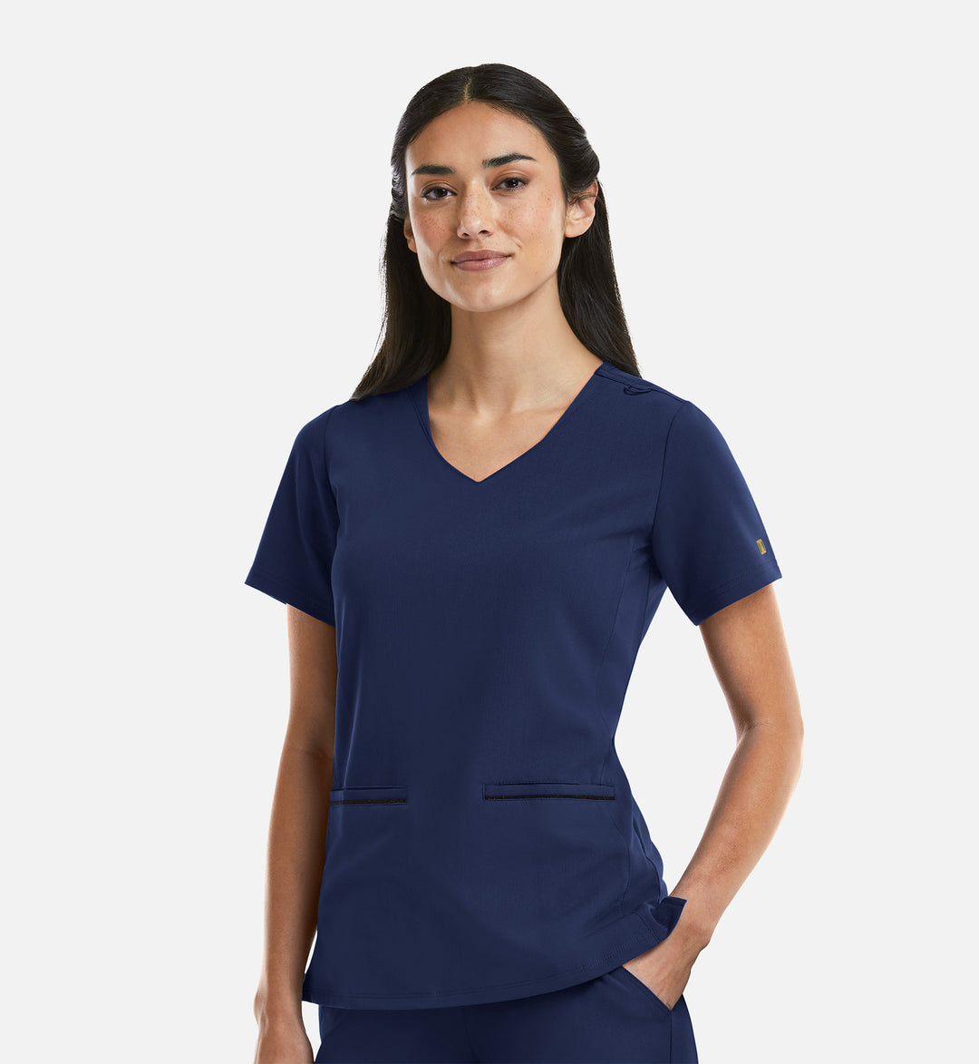 3902 - Matrix Pro - Women's Curved V-Neck Top With Metallic Detail