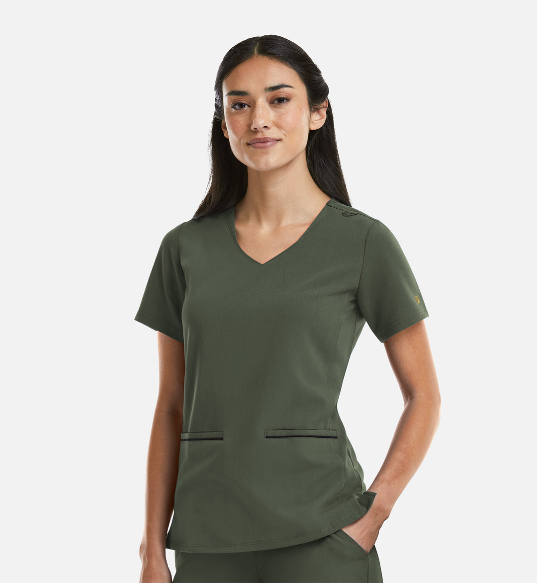 3902 - Matrix Pro - Women's Curved V-Neck Top With Metallic Detail