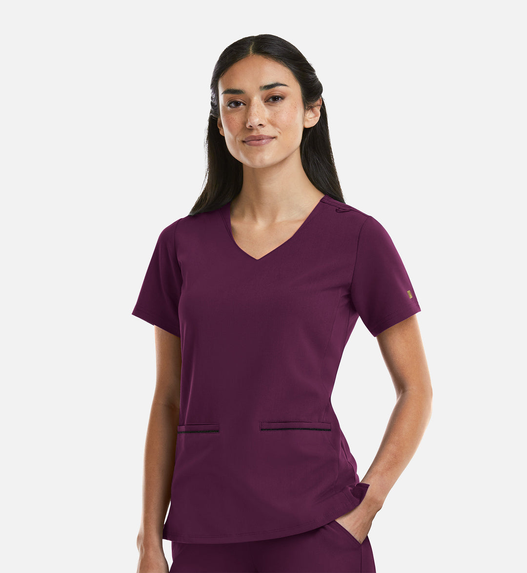 3902 - Matrix Pro - Women's Curved V-Neck Top With Metallic Detail